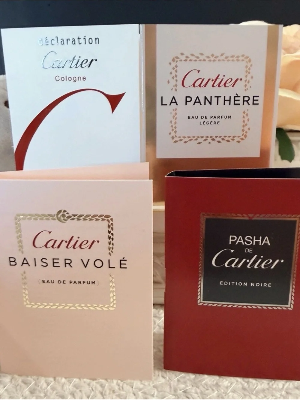 Cartier Fragrance 4 Samples: Baiser Vole + La Panthere, declaration, Pasha 2ml